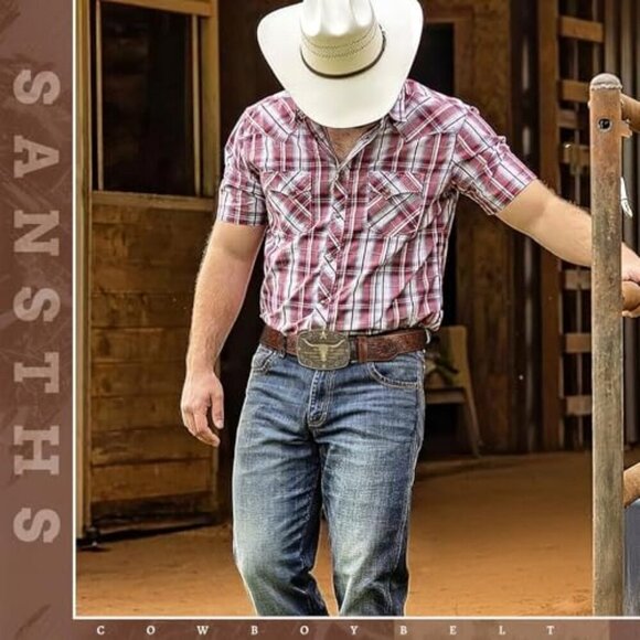Western Cowboy Leather Belt with Bull Buckle for Jeans Size 30-44 main image 8